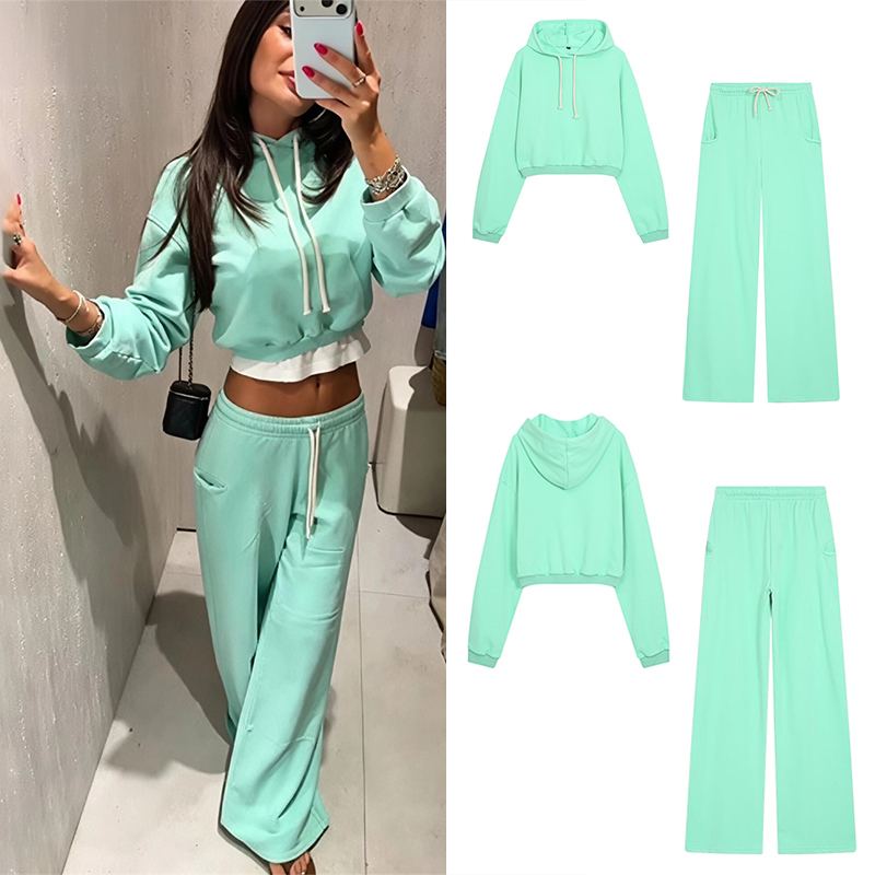 Street Fashion In China - Guobioziy レディース蛍光クロップスウェットシャツセット 2026年春夏コレクション ヨーロピアンカジュアルデイリーファッション スリムタッセルストリート