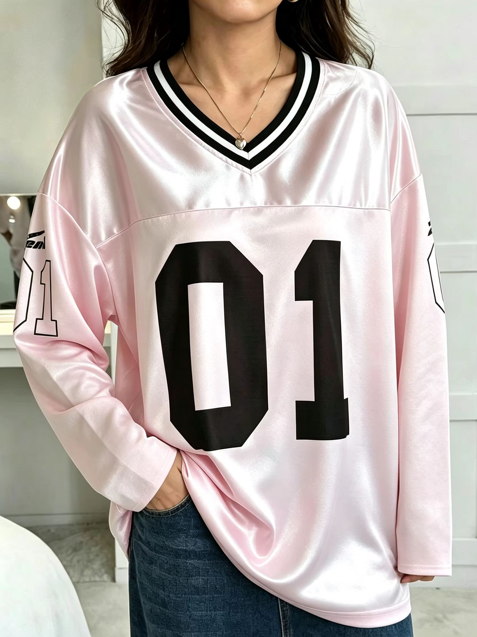 Fashion Streetwear - メンズ・レディース ヴィンテージ 長袖 オーバーサイズ 01 ナンバープリント