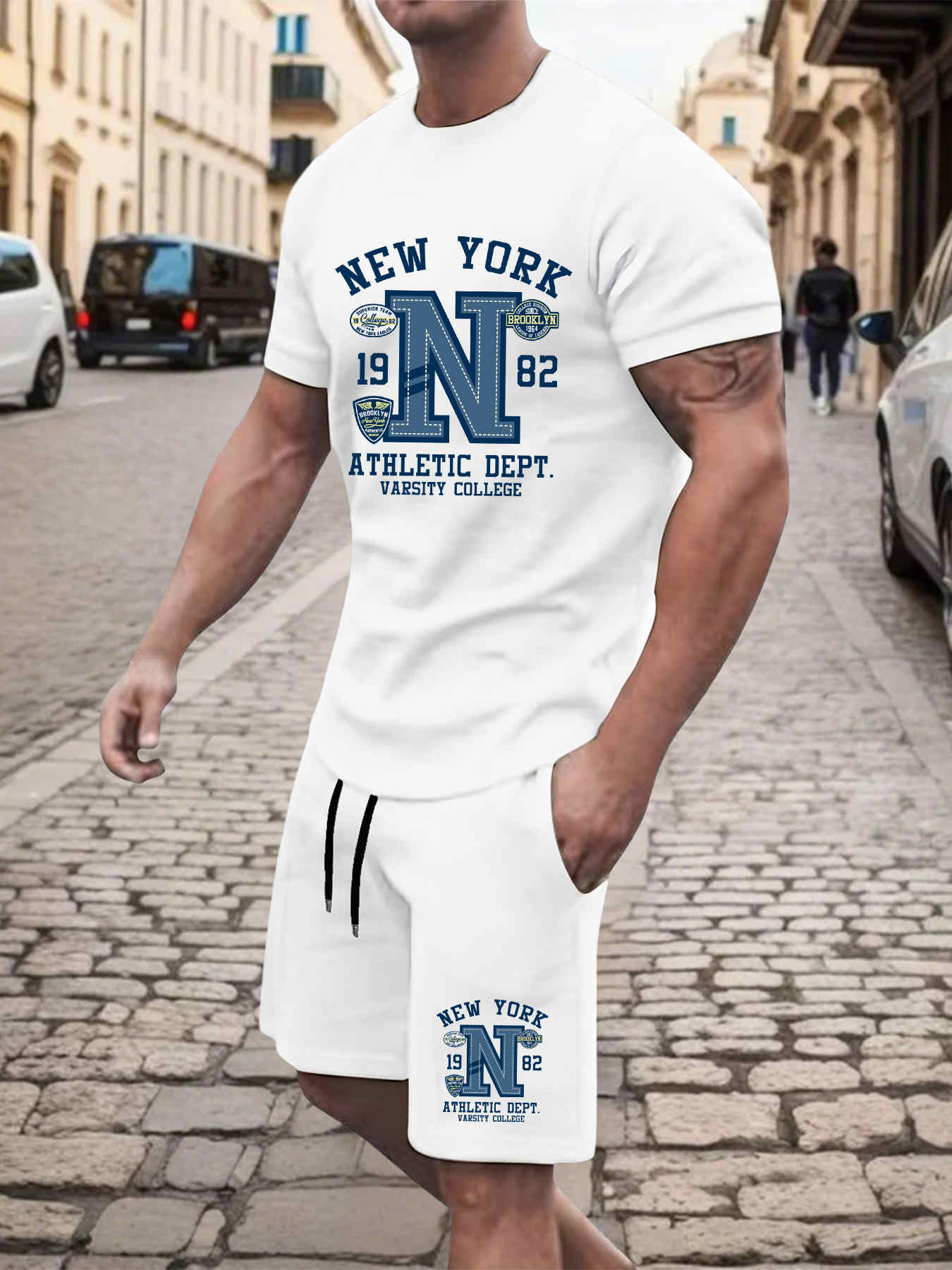 Street Fashion New York 2025 - 2025年ニューサマーメンズセット高品質Tシャツショーツツーピースニューヨークグラフィックプリントファッションオーバーサイズ服メンズスポーツスーツ