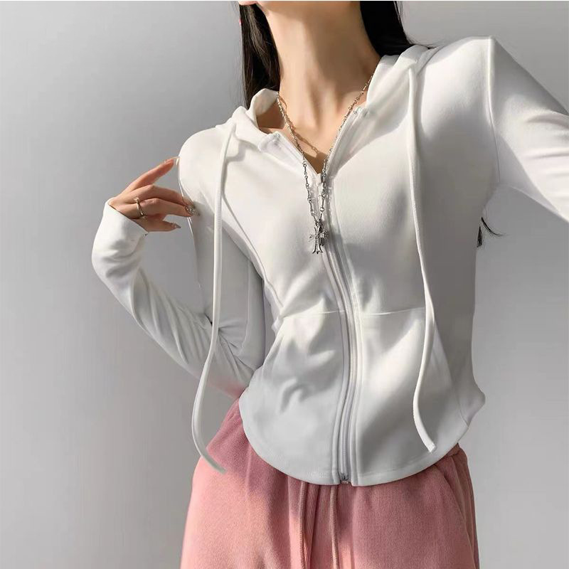 Fashion Streetwear - 女性用セクシーカジュアルフード付きカーディガン、スリムフィットプルオーバーショートコート、春秋用長袖ニットトップ、ストリートウェア、トレンドのDeerluxキュートF