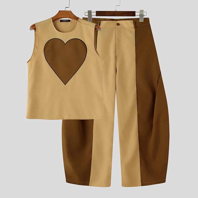 Fashion Streetwear - INCERUN メンズセット パッチワーク カラーブロック ノースリーブ タンクトップ