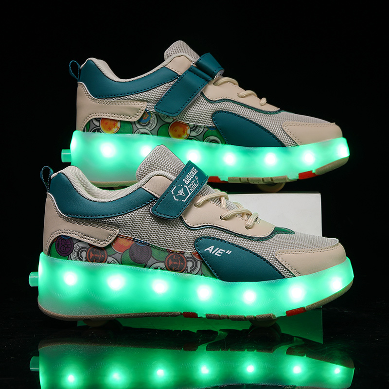 Street Fashion Shoes - 4輪格納式LEDライト付きユースローラースケートシューズ、ランニング、子供用、ストリート、フラッシング、変形、ファッション、カジュアル、スケートシューズ