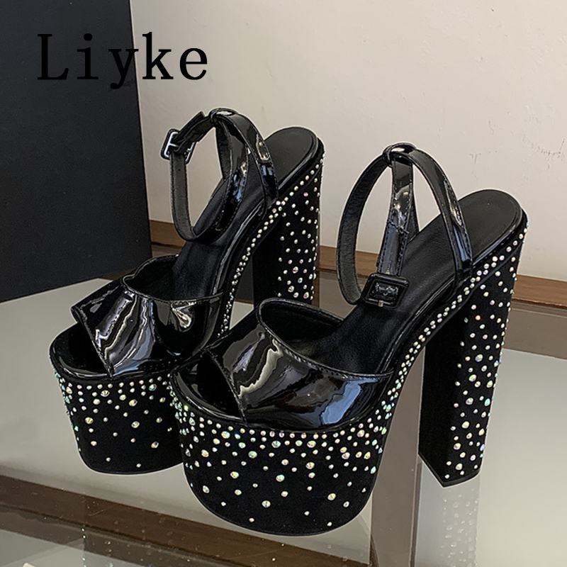 Liyke ファッションクリスタルラインストーン厚いハイヒー - Street Fashion Shoes のレビューと価格