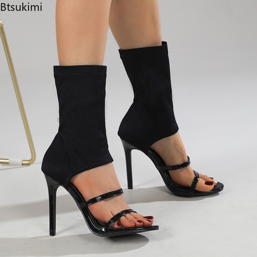 セクシーなストレッチブーツ、ハイヒール、レディースサンダル、 - Street Fashion Dance のレビューと価格
