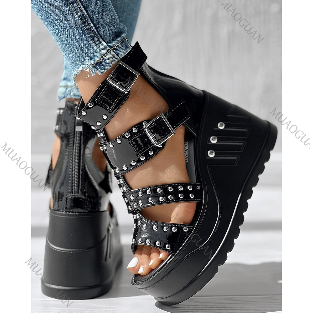 ファッション女性用ピープトゥブラックサンダルレディース夏カジ - Street Fashion Shoes のレビューと価格