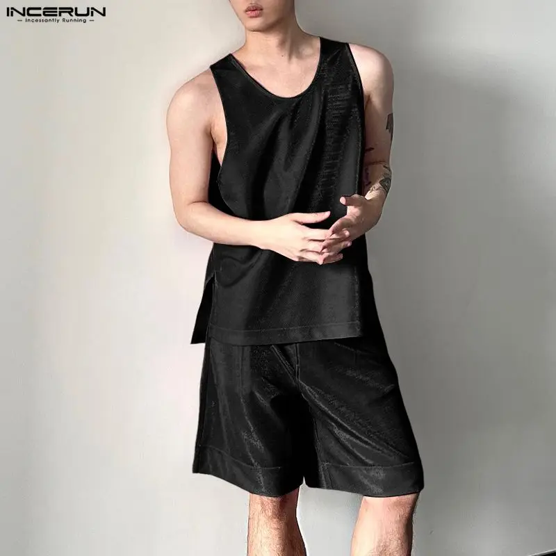 INCERUN メンズセット光沢のある固体 O ネックノース - Fashion Streetwear のレビューと価格
