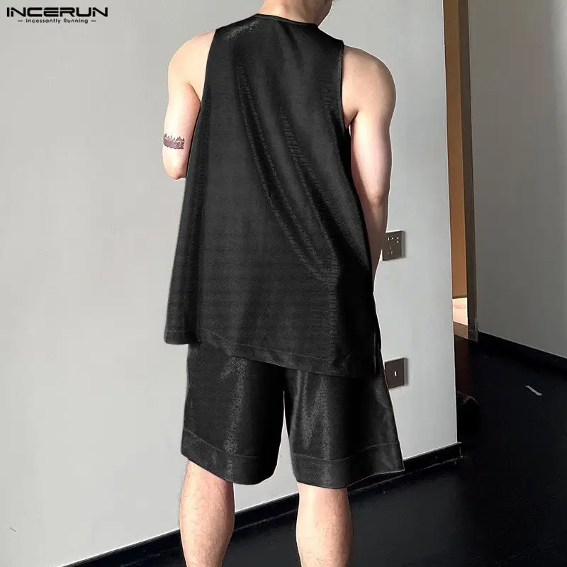 INCERUN メンズセット光沢のある固体 O ネックノース - Fashion Streetwear のレビューと価格