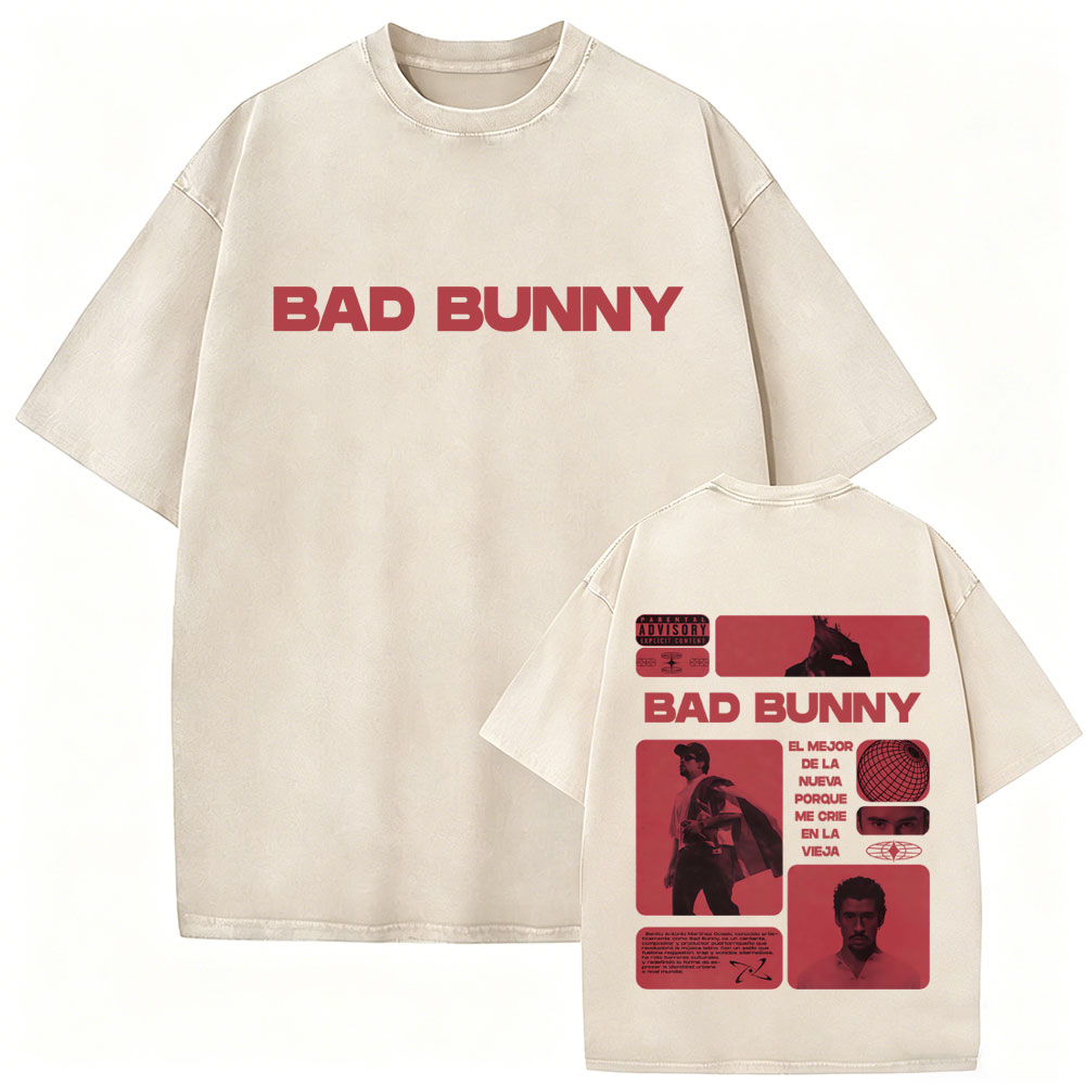 ラッパー バッドバニー ヴィンテージ ウォッシュド Tシャツ - Foto Street Fashion のレビューと価格