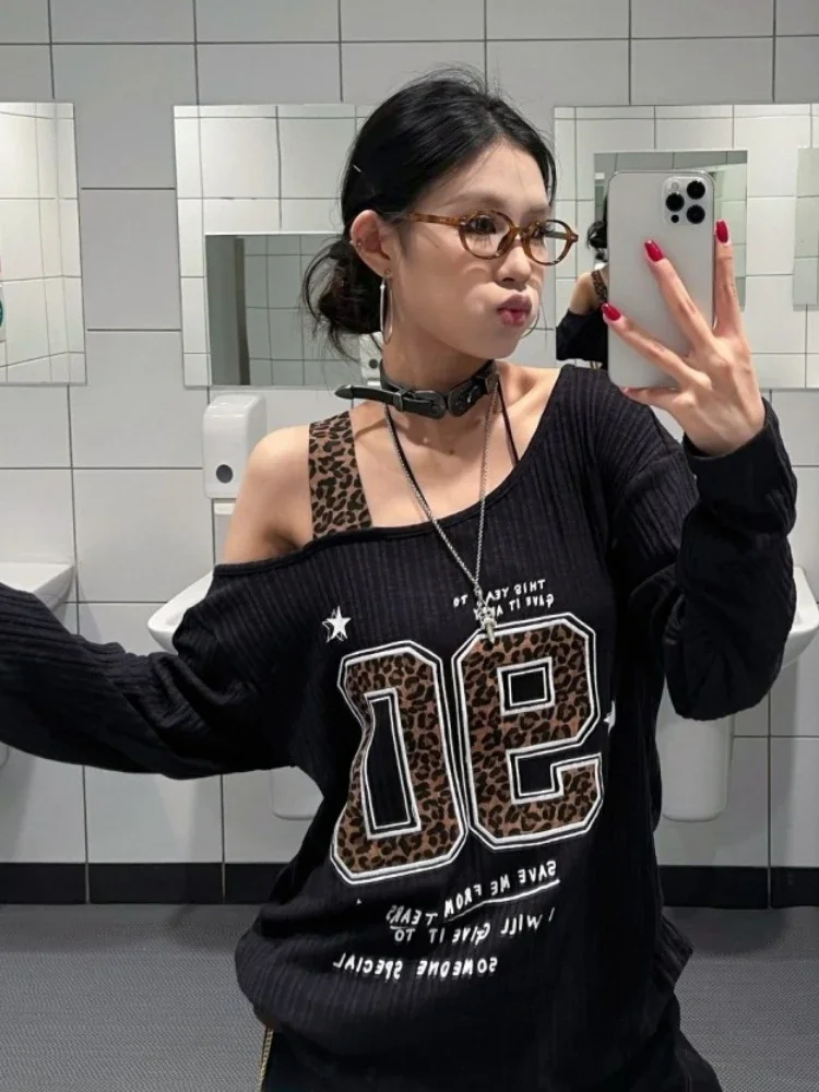 Y2K パッチワーク ヒョウ柄 Tシャツ レディース ルーズ - Fashion Streetwear のレビューと価格
