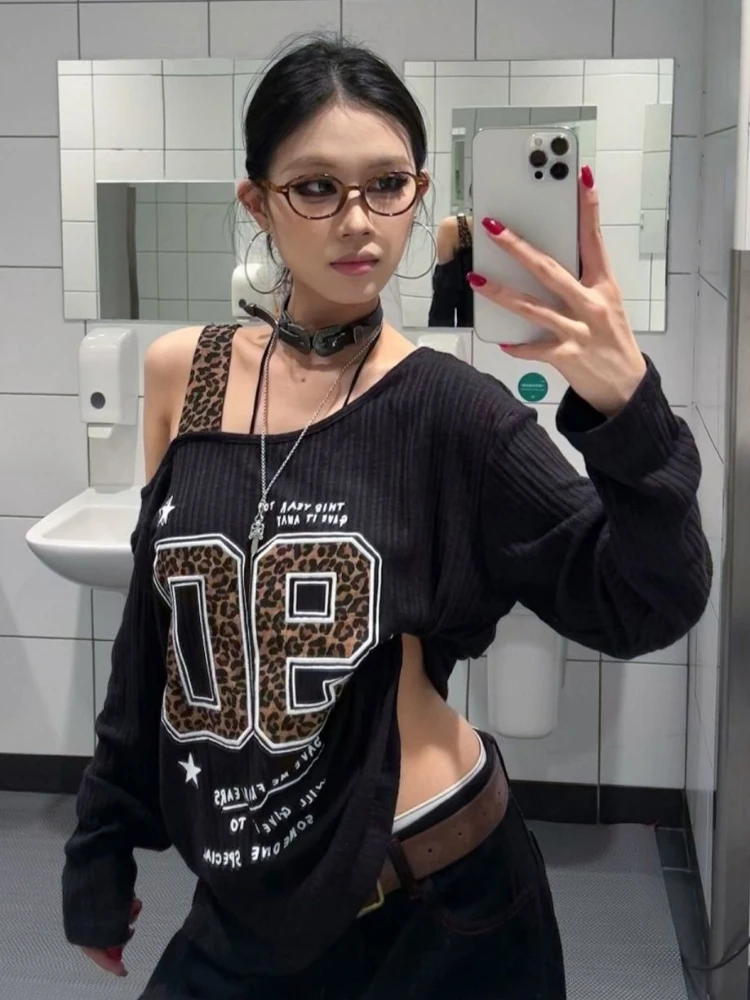 Y2K パッチワーク ヒョウ柄 Tシャツ レディース ルーズ - Fashion Streetwear のレビューと価格