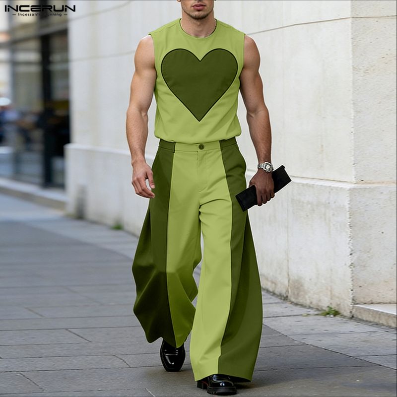 INCERUN メンズセット パッチワーク カラーブロック  - Fashion Streetwear のレビューと価格