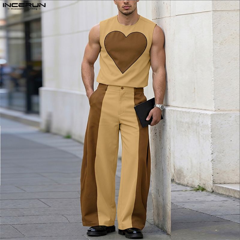 INCERUN メンズセット パッチワーク カラーブロック  - Fashion Streetwear のレビューと価格