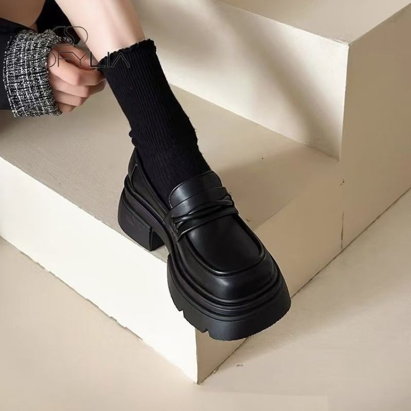 レディース ブラック 厚底 プラットフォーム ローファー ス - Street Fashion Styles のレビューと価格