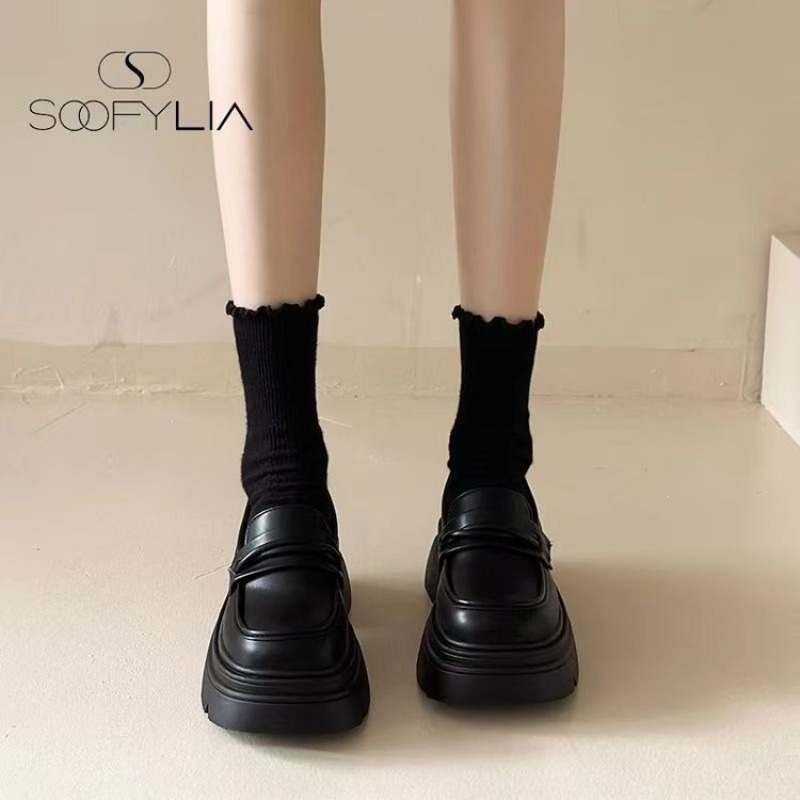 レディース ブラック 厚底 プラットフォーム ローファー ス - Street Fashion Styles のレビューと価格