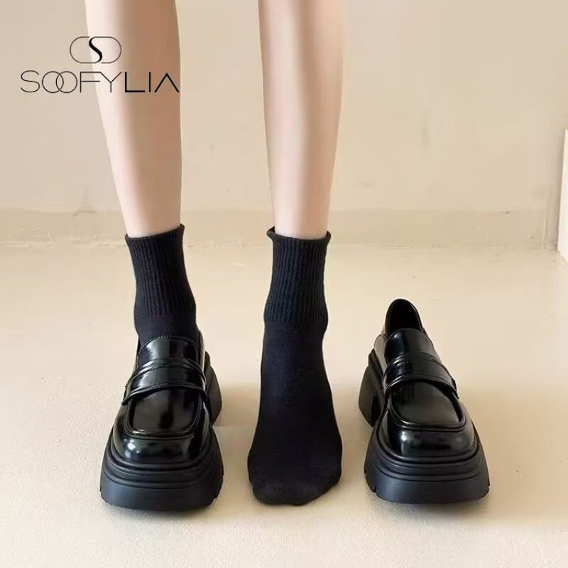 レディース ブラック 厚底 プラットフォーム ローファー ス - Street Fashion Styles のレビューと価格