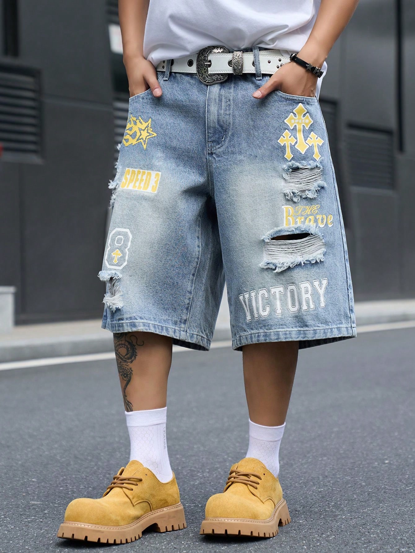 メンズ ルーズフィット デニム バミューダ ショーツ、ヴィン - Street Fashion Dance のレビューと価格