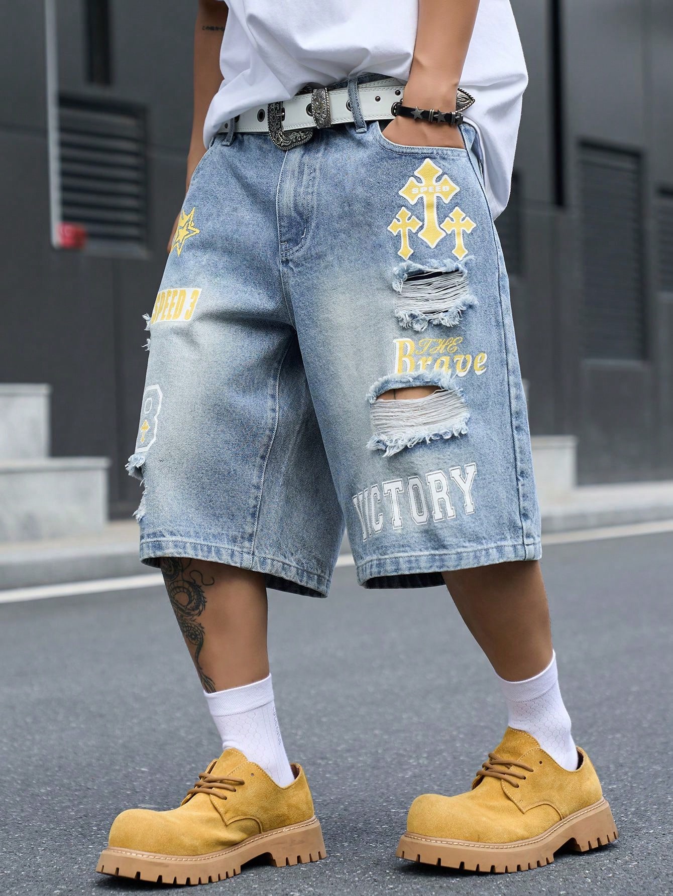 メンズ ルーズフィット デニム バミューダ ショーツ、ヴィン - Street Fashion Dance のレビューと価格