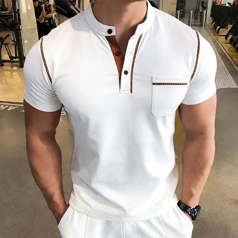 新しい夏のメンズヘンリーカラー半袖ゴルフポロシャツ個性ポケッ - Street Fashion Styles のレビューと価格