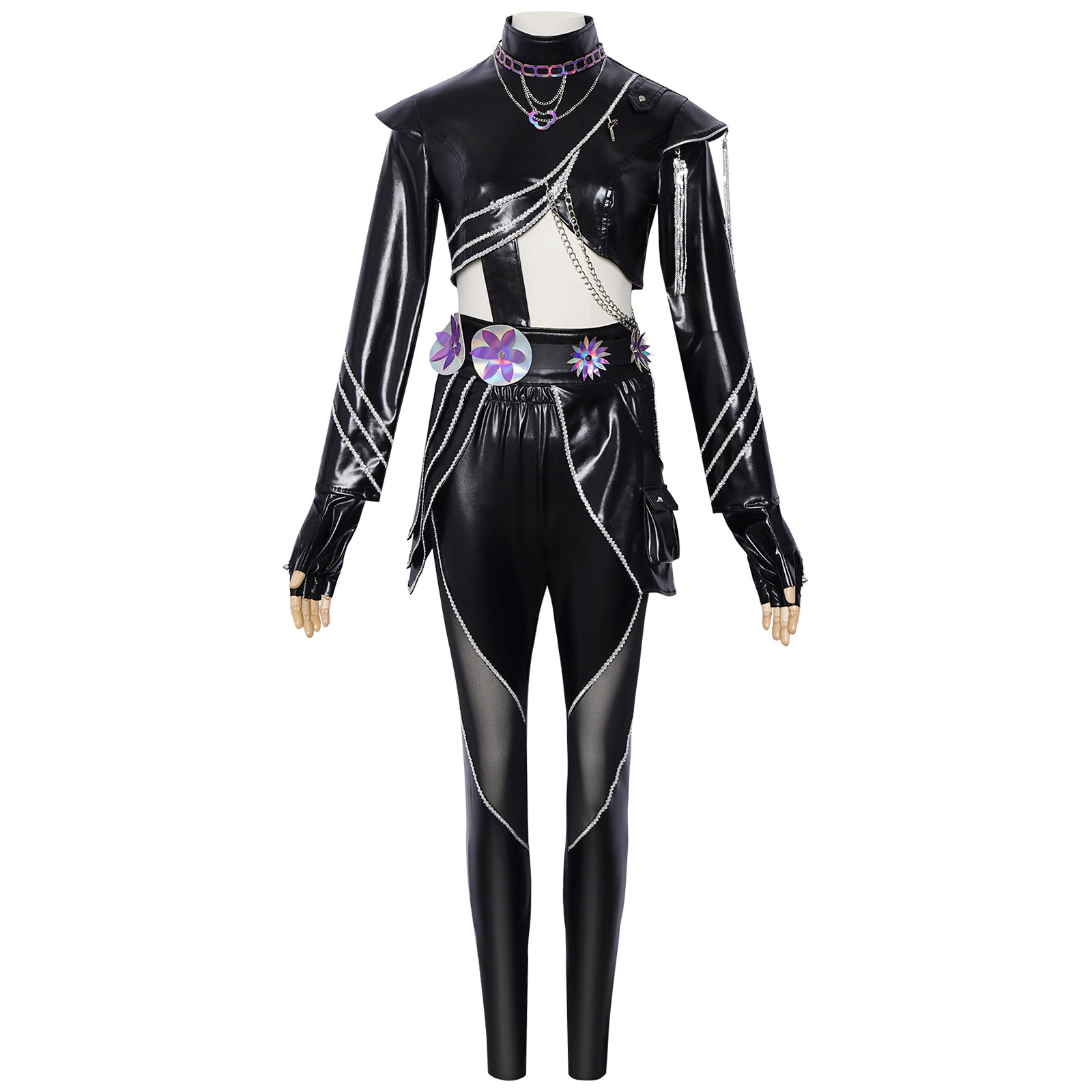 Kpop 衣装女性黒紫 PU レザーセット Y2K サイバー - Street Fashion Dance のレビューと価格