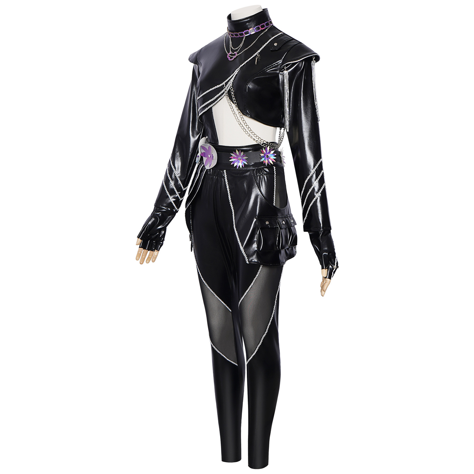 Kpop 衣装女性黒紫 PU レザーセット Y2K サイバー - Street Fashion Dance のレビューと価格