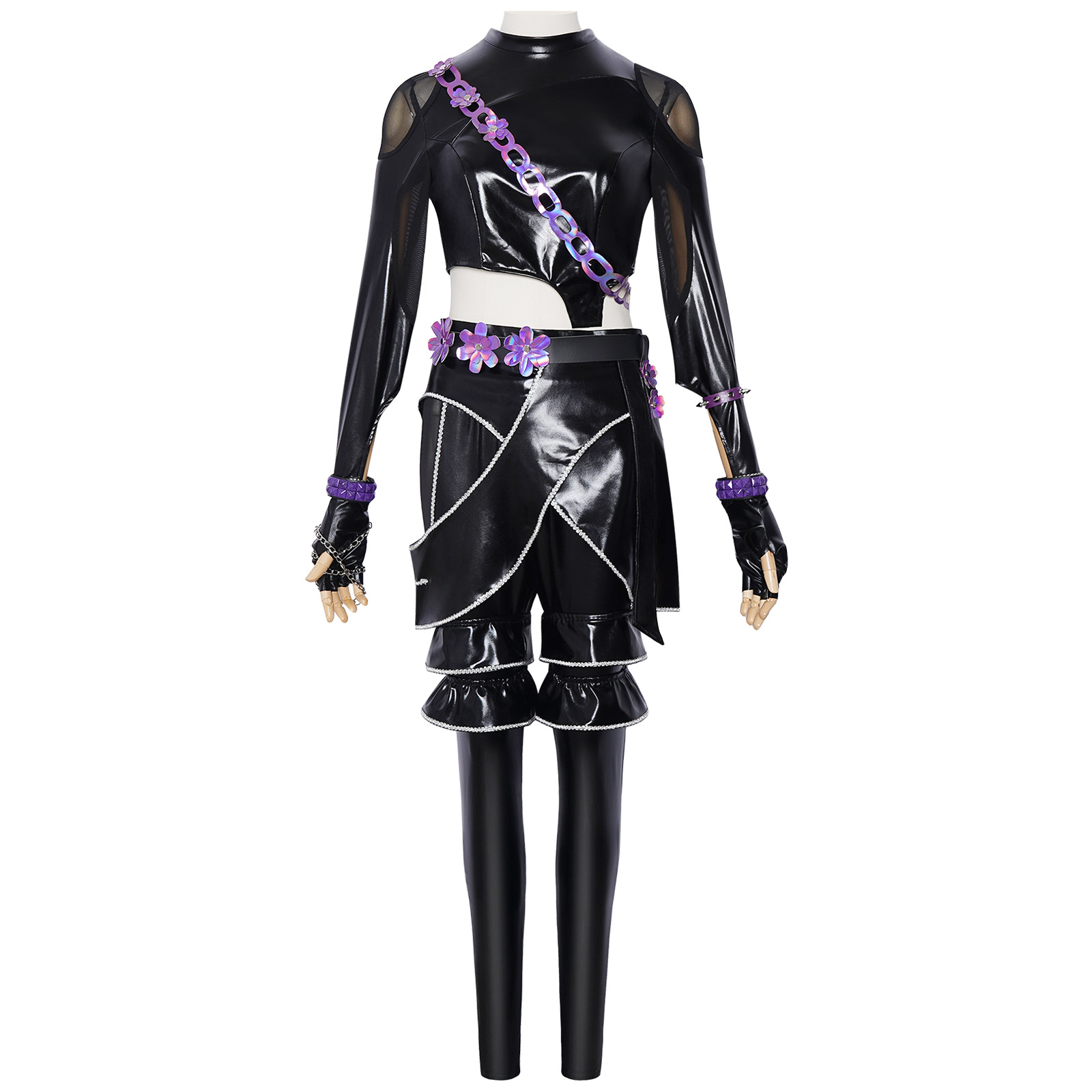 Kpop 衣装女性黒紫 PU レザーセット Y2K サイバー - Street Fashion Dance のレビューと価格